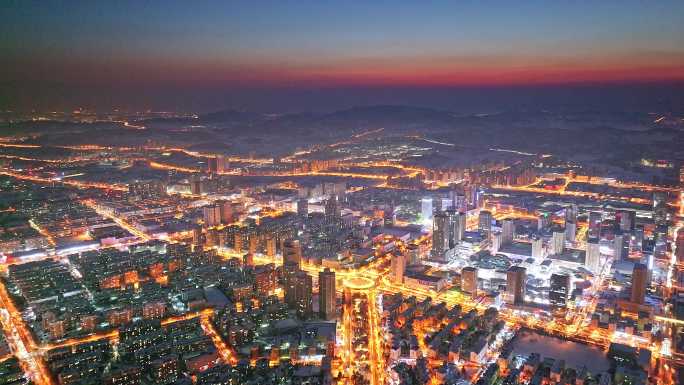 4K山东威海经区城市夜景航拍灯火辉煌