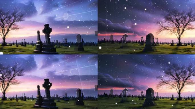 8K暮霭沉沉时墓地的孤影摇曳