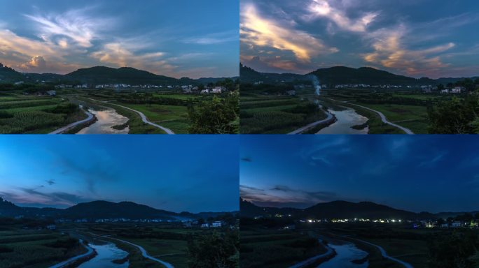 乡村白转夜延时摄影