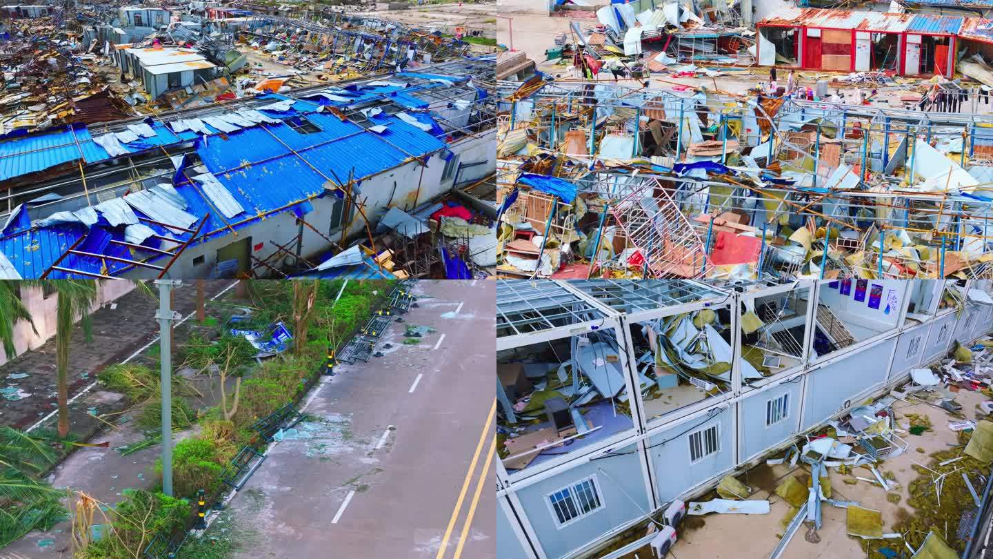 台风摩羯海口街道、树木、工地、板房、公园