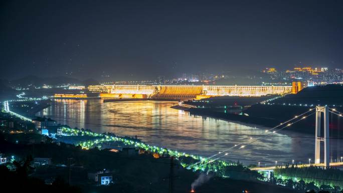 三峡大坝夜景特写延时