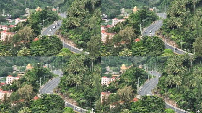 白天普吉岛海滩小镇山交通道路航拍全景4k泰国