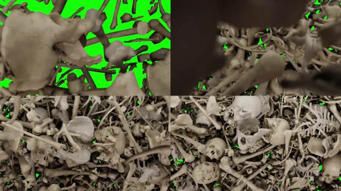掉落的头骨在绿色屏幕上的过渡