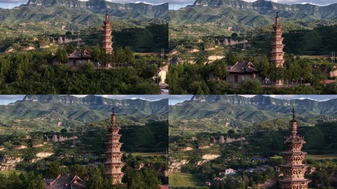 山西长治原启寺青龙古塔风光航拍