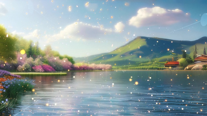 8K唯美抽象粒子湖畔春色