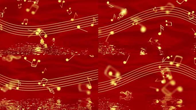 4k横版红绸金色五线谱音符