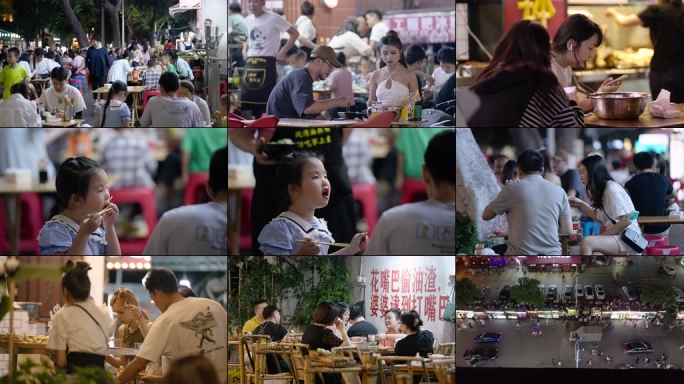 4K慢镜夜市小吃街抓拍|带航拍-1