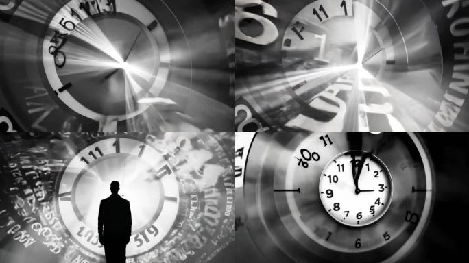 时钟抽象变形流逝光影黑白数字旋转思考意境