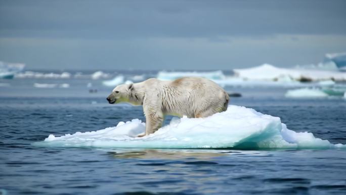全球气温变暖冰川融化北极熊生存危机4K