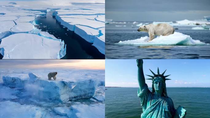全球气温变暖冰川融化北极熊生存危机4K