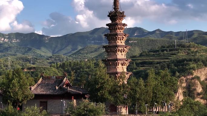 山西长治原启寺青龙古塔风光航拍