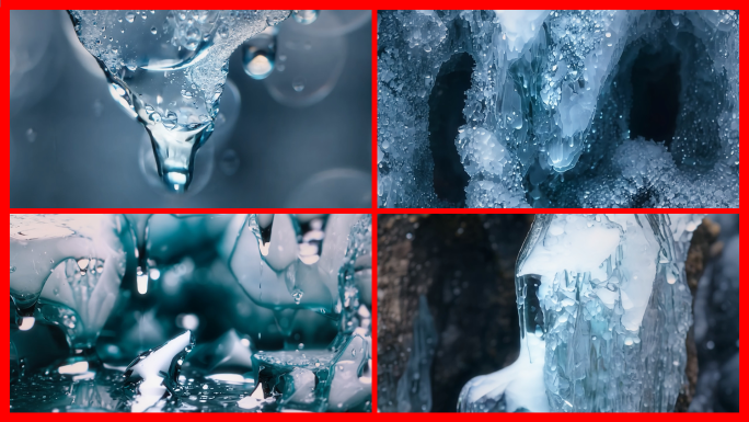 寒冰雪融化成水滴冰雪消失微距延时摄影特写