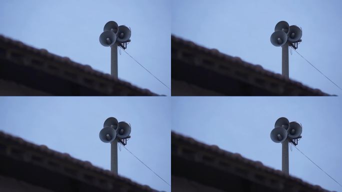 傍晚乡村大喇叭 农村广播 晚上村委会喇叭