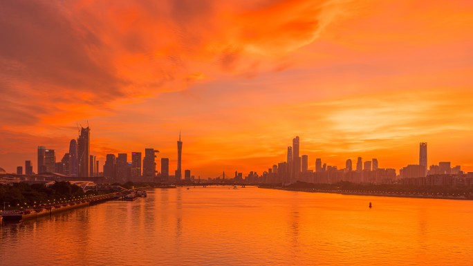 广州晚霞火烧云日转夜