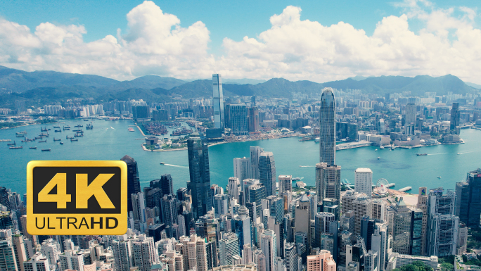 航拍中国香港太平山美丽风光俯瞰维多利亚港