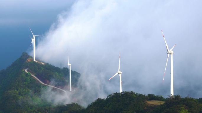 风车新能源风力发电风车山航拍