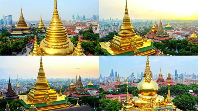 泰国曼谷大皇宫郑王庙卧佛寺航拍合集宣传片
