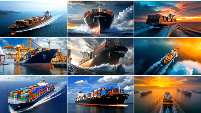 货轮航行轮船船队港口一带一路海上贸易-C