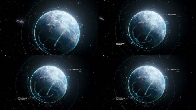 科技感地球卫星飞线互联C4D模板