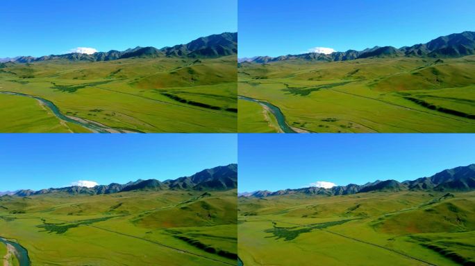 高源牧场山脉河流草甸大景航拍-N