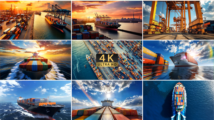 货轮航行轮船船队港口一带一路海上贸易-A