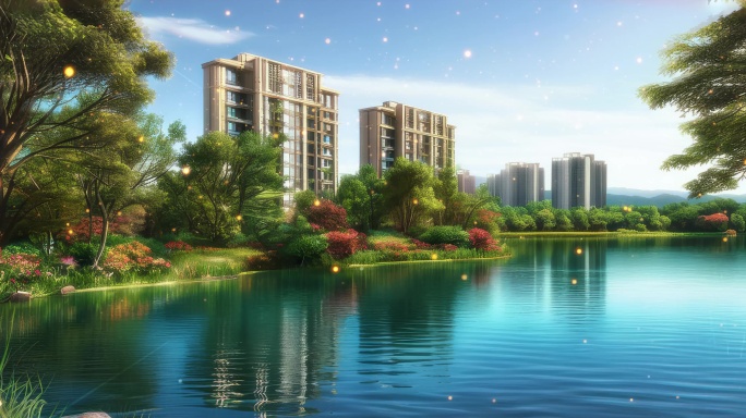 8K粒子湖畔逸景碧波荡漾