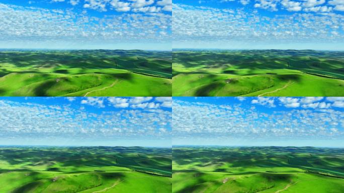 航拍云漫绿色辽阔草原