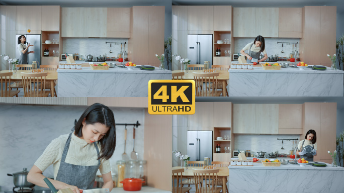 女子在高温燥热的厨房做饭烹饪流汗擦汗