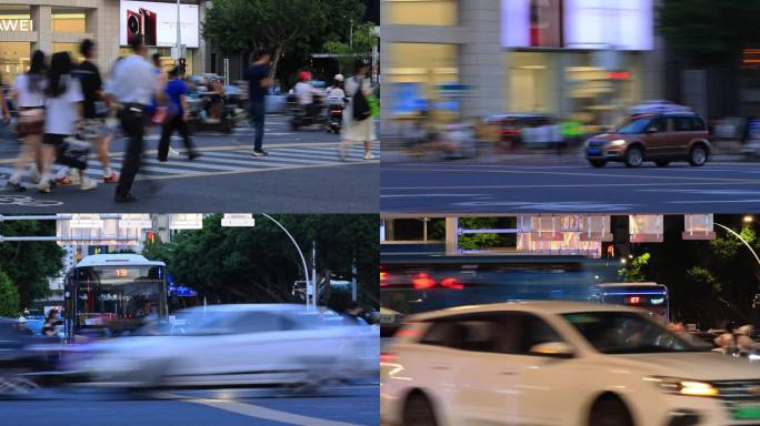 城市夜晚快节奏生活街道慢门人流车流