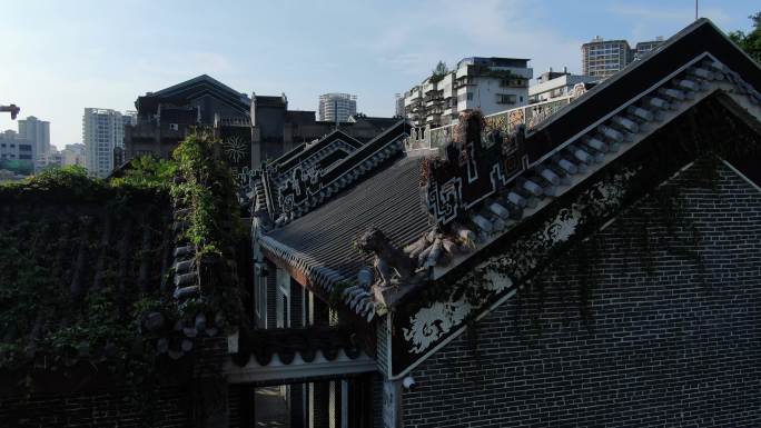 航拍广西南宁三街两巷古建筑屋顶青瓦片