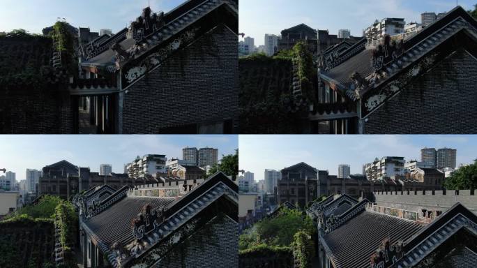 航拍广西南宁三街两巷古建筑屋顶青瓦片