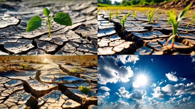旱灾庄稼土地干涸龟裂