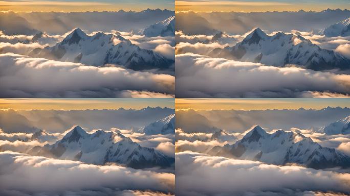 雪山云雾阳光山峰云海日出自然生态环境风景
