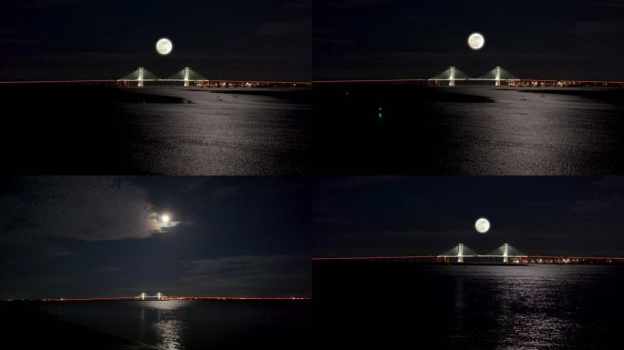 泉州夜景泉州湾跨海大桥中秋节海上升明月