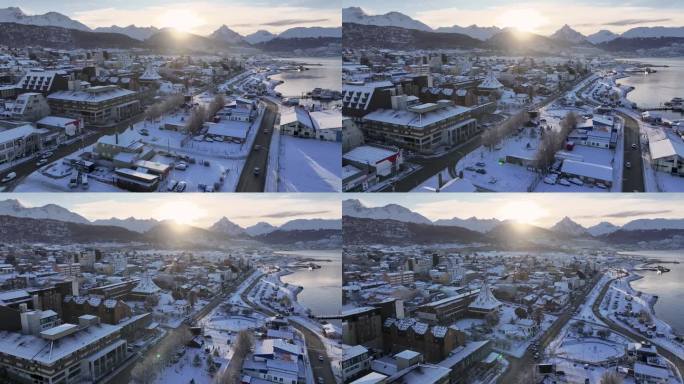 乌斯怀亚天际线在乌斯怀亚火地岛阿根廷。城市的市中心。旅游地标。阿根廷火地岛。自然景观。乌斯怀亚天际线