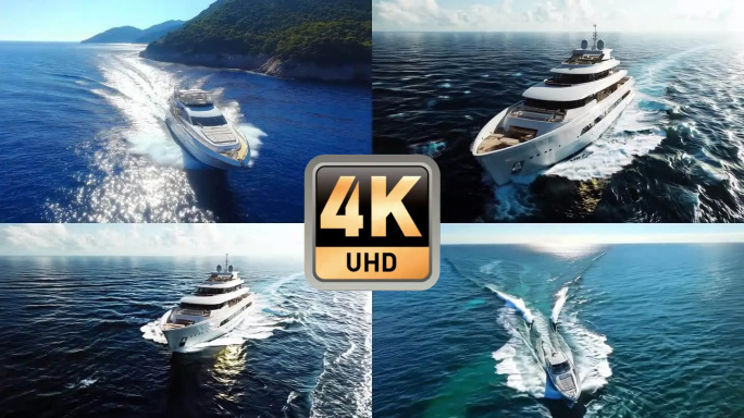 游艇掠过海面游艇游轮出海一路航行前行遨游