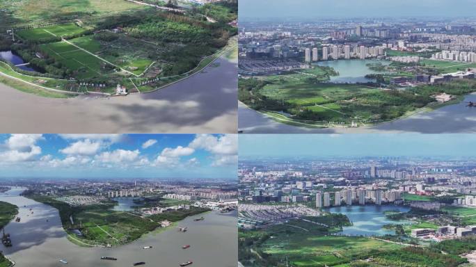 航拍黄浦江第一湾延时  兰香湖 浦江园