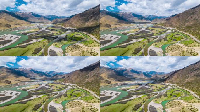 西藏墨竹工卡县林周拉萨河自然风光航拍延时