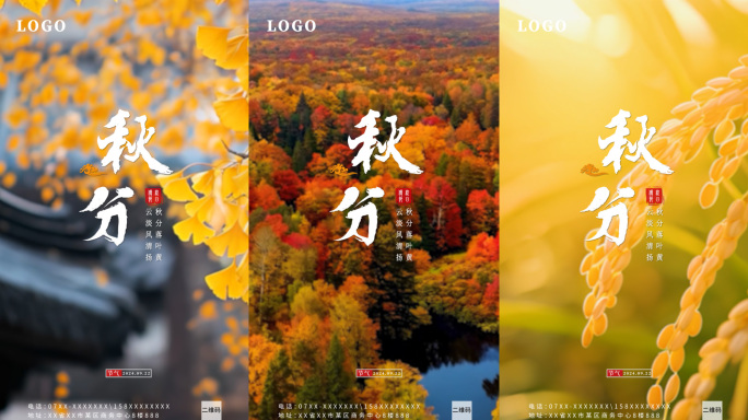 25组秋分 寒露节气唯美竖版ae模板片头