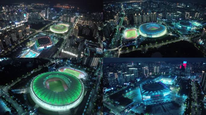 宝安体育中心体育馆夜景航拍