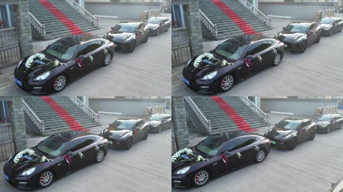 男方接亲车队行驶高端车队出发航拍婚礼车队