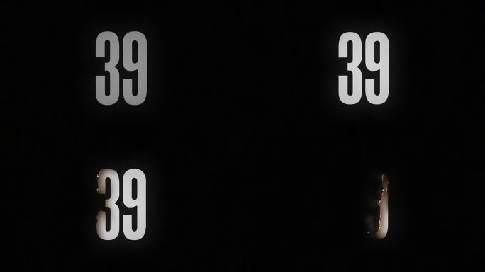 数字39在黑色背景上闷烧燃烧，数字着火了