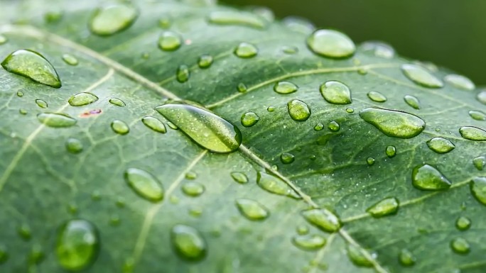 【可商用】大自然雨水滴落到叶子上