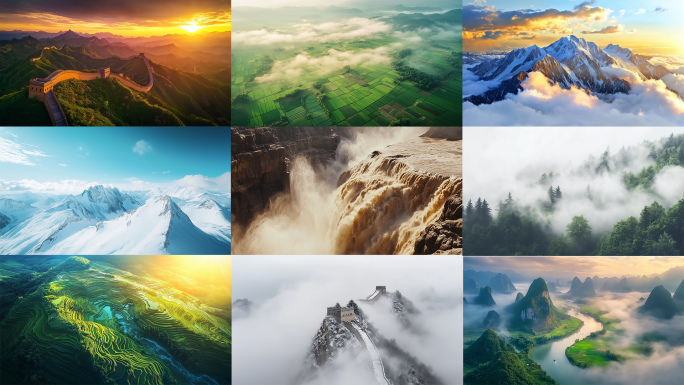 ai中国大好河山航拍美丽中国黄河长城金山