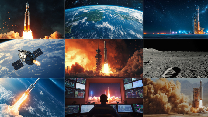 火箭发射升空宇航员登月太空月球宇宙飞船