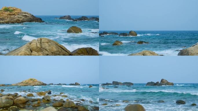 海岛礁石海浪蓝色海水