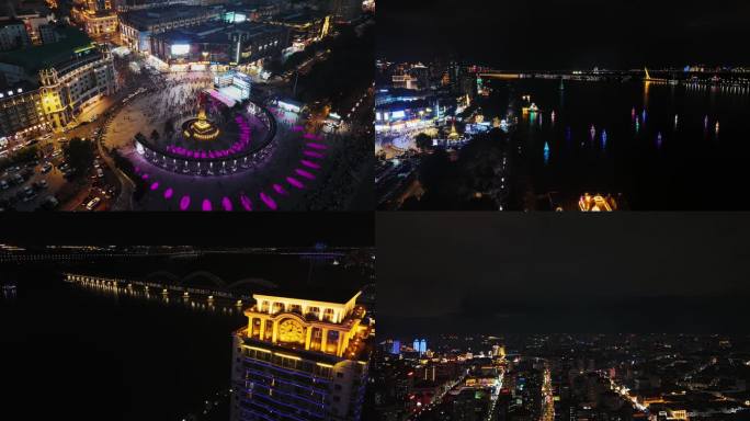 哈尔滨松花江、防洪纪念塔、江边夜景、晚霞