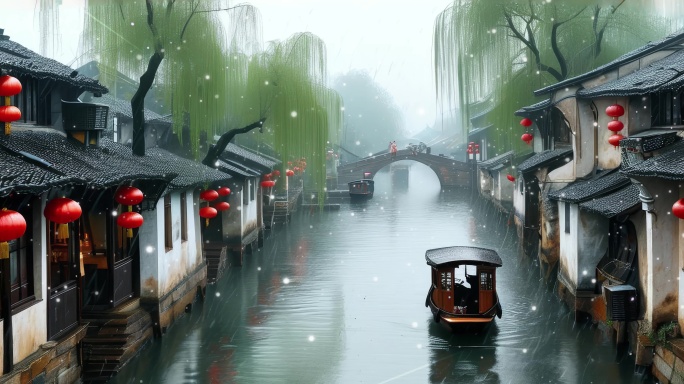 宽屏烟雨江南梦细雨轻纱笼水乡古