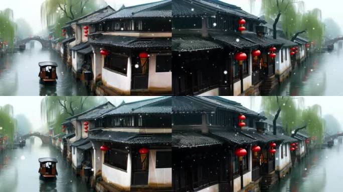 宽屏烟雨江南梦细雨轻纱笼水乡古
