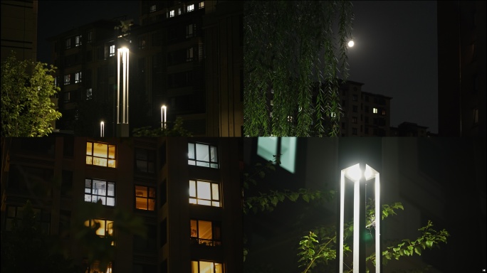 小区夜晚 月亮 小区人文